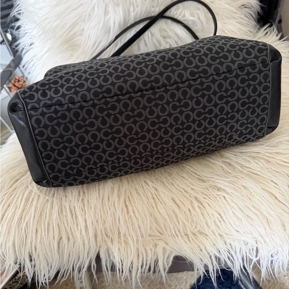 Designer-Patterned Graphite Shoulder Bag with Double Straps - Picture 7 of 13